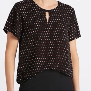 Double Keyhole Black Print Short Sleeve blouse